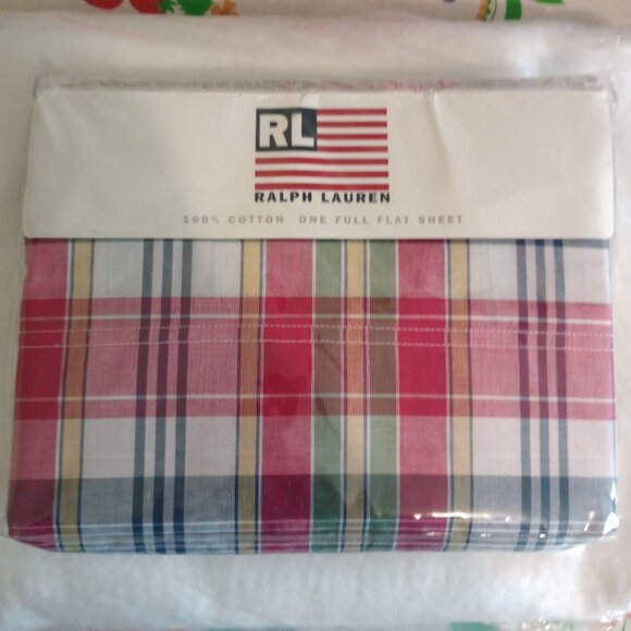 Ralph Lauren 100% Cotton Full Flat Sheet Sundek Plaid Red NIP - Picture 7 of 7